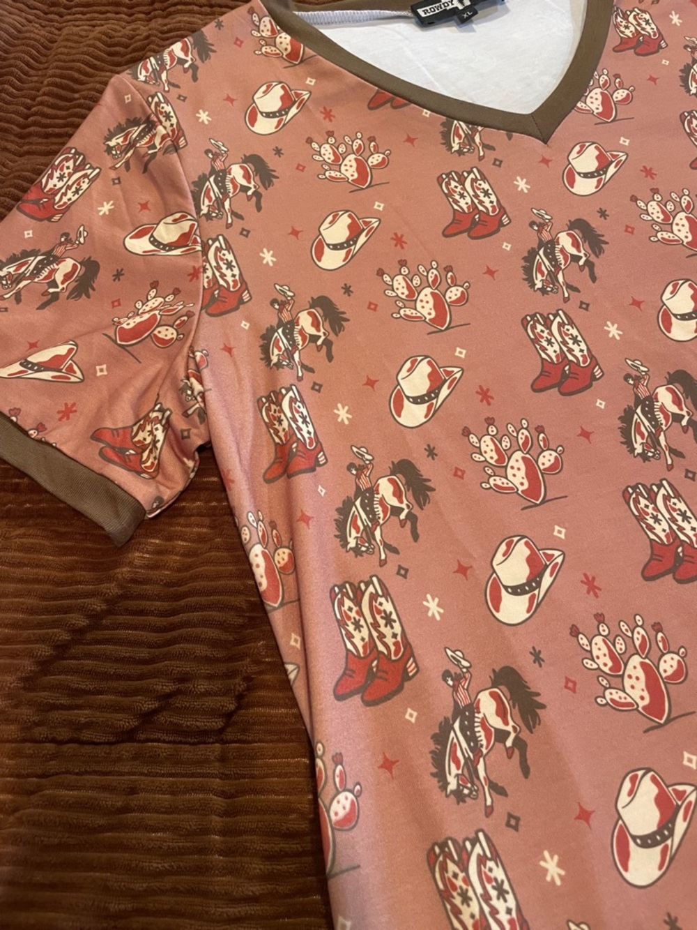 Western Print V-Neck Tee